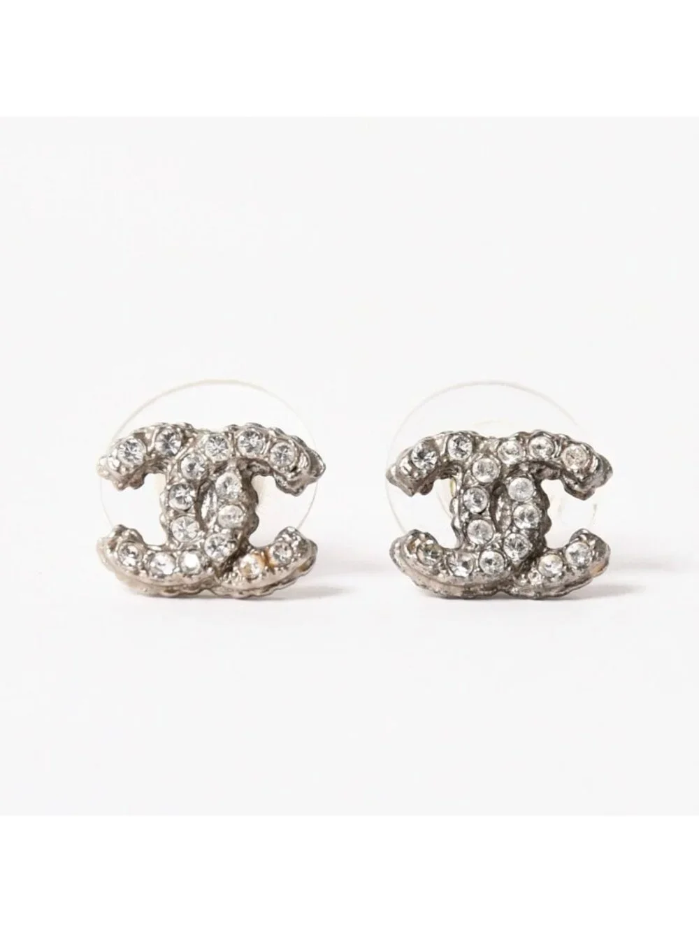 Chanel Earrings CC Logo Rhinestone Metal